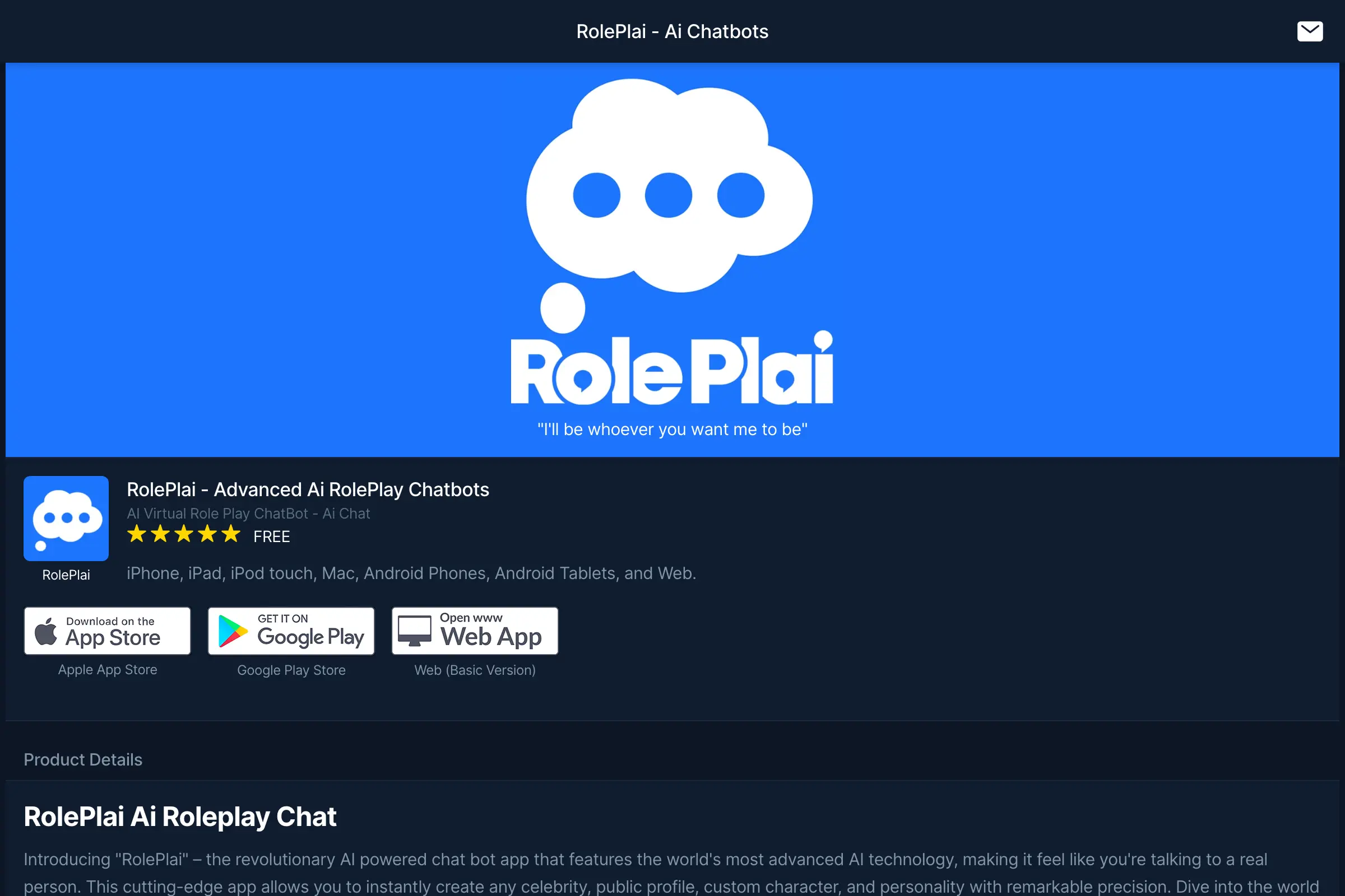 RolePlai - Advanced Ai RolePlay Chatbots